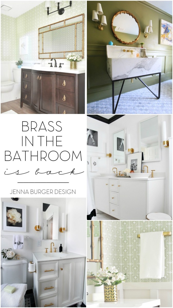 Brass in the Bathroom is BACK! From vintage to modern, brass has been given new life and a whole new look. Check out this roundup of inspiration... www.JennaBurger.com